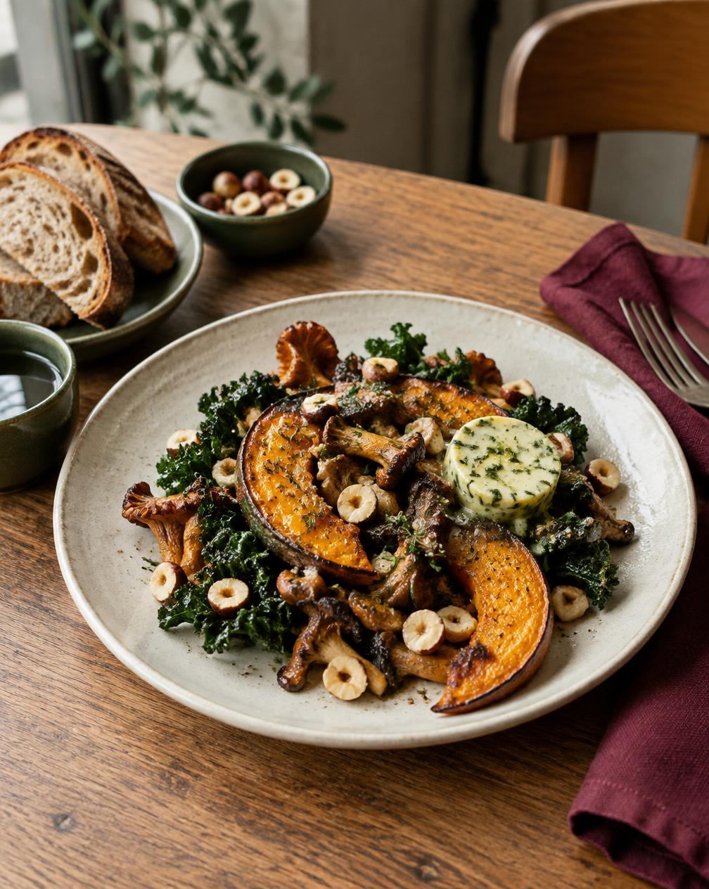 Höstens smaker: rostad pumpa, svamp, grönkål och hasselnötter